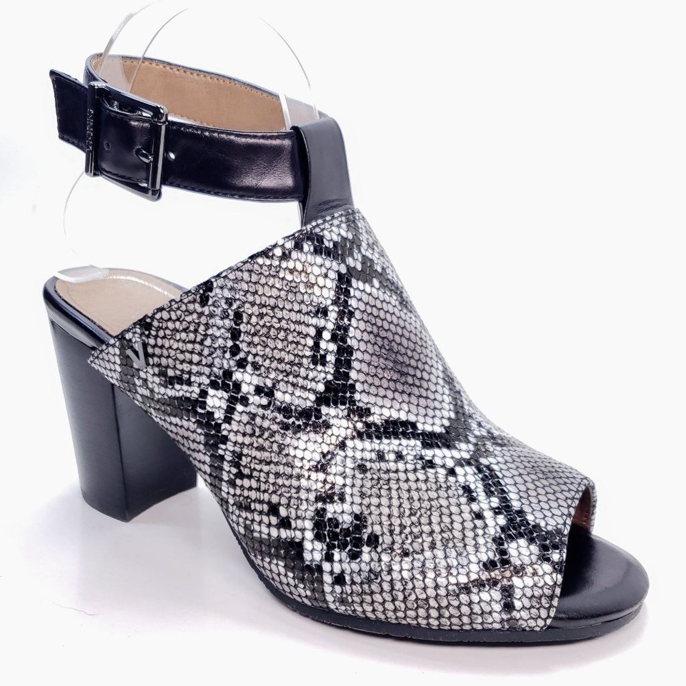 Nib Vionic Leather Snake Stacked Heel Peep Toe Sl… - image 2